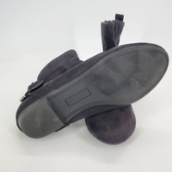 Express Womens Ankle Boots Booties Black Cuban Heels Side Zipper Buckle Strap 7 - Picture 4 of 10